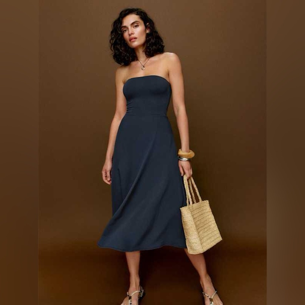 Reformation Strapless Midnight Blue Dress